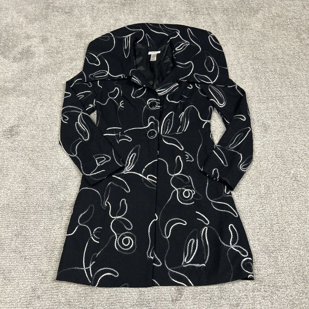 Harolds Wool Blend Jacket Womens 2 Black Swirl Design 2 Button Long Coat Topper
